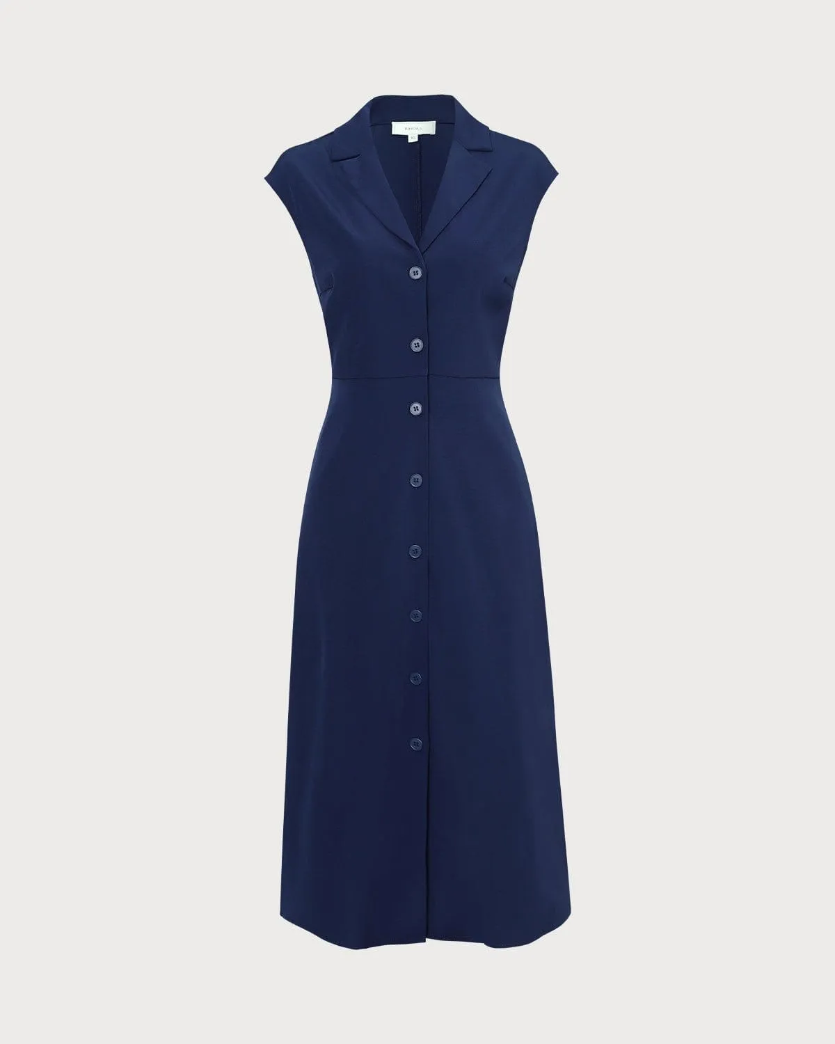 The Navy V Neck Button Cap Sleeve Midi Dress sold by rihoas product image thumbnail 5