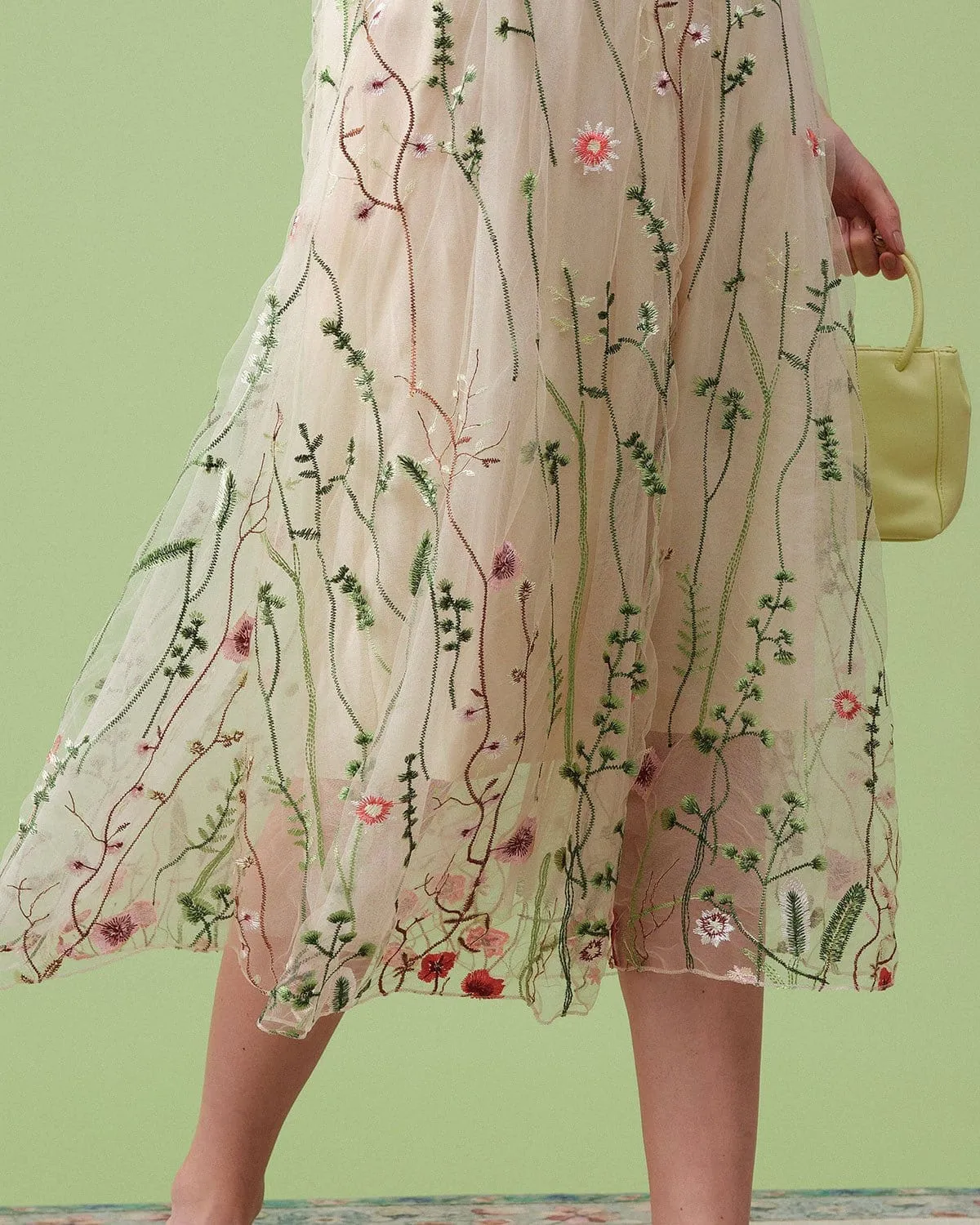 The High Waisted Floral Embroidery A-line Midi Skirt sold by rihoas product image thumbnail 2