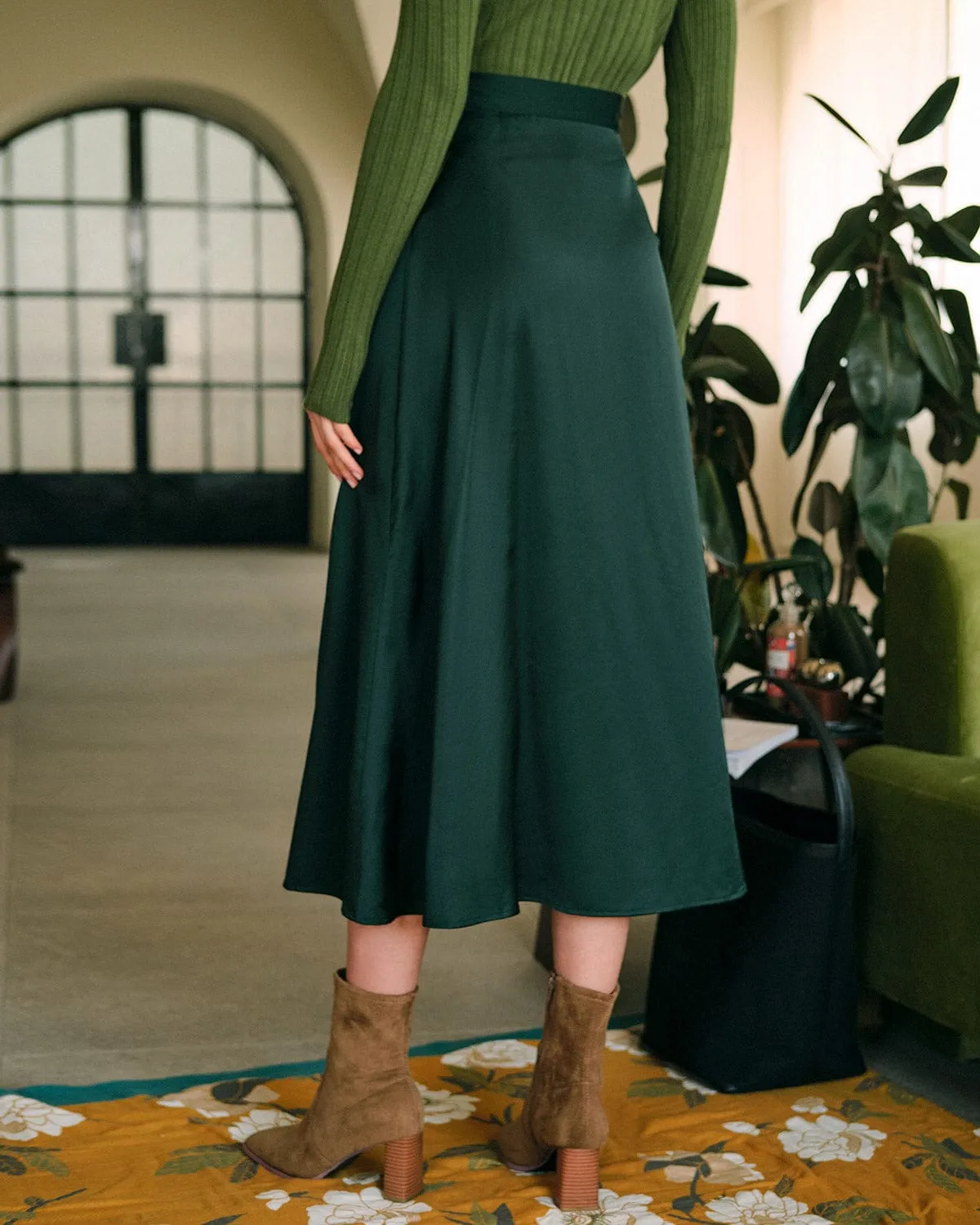 The Tie Waist High Waisted Satin Midi Skirt sold by rihoas product image thumbnail 5