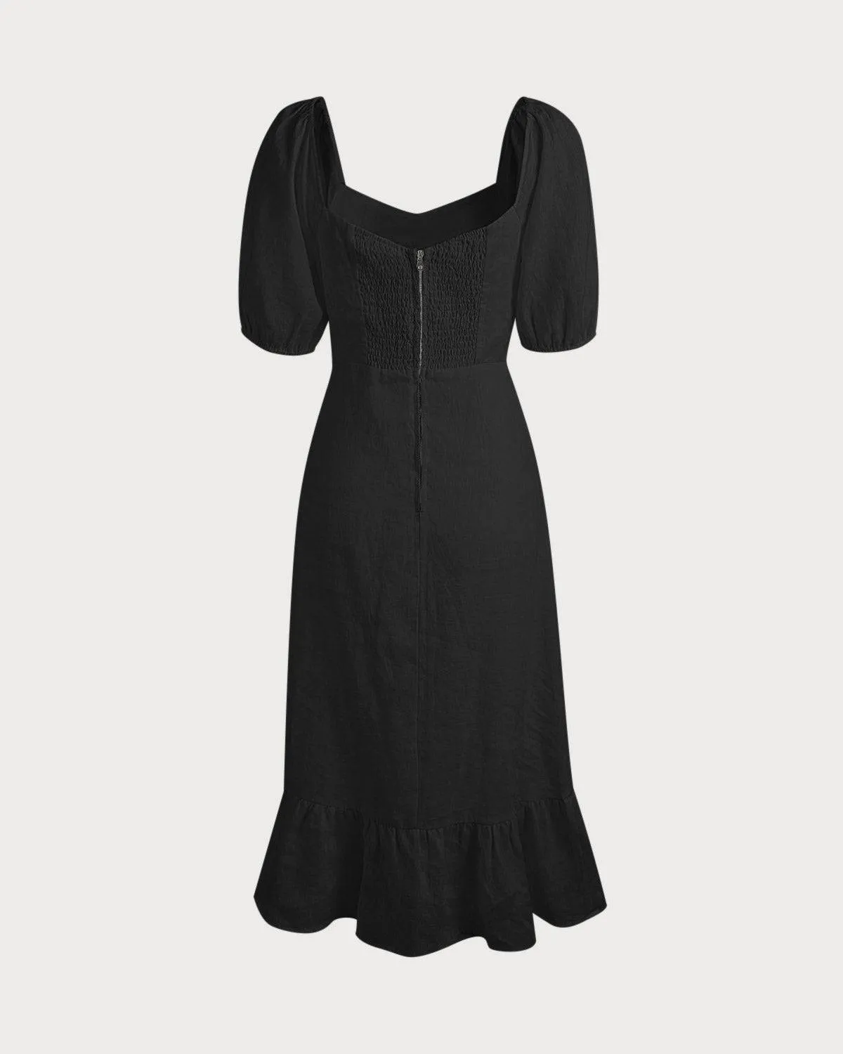 The Black Puff Sleeve Split Hem Midi Dress sold by rihoas product image thumbnail 4
