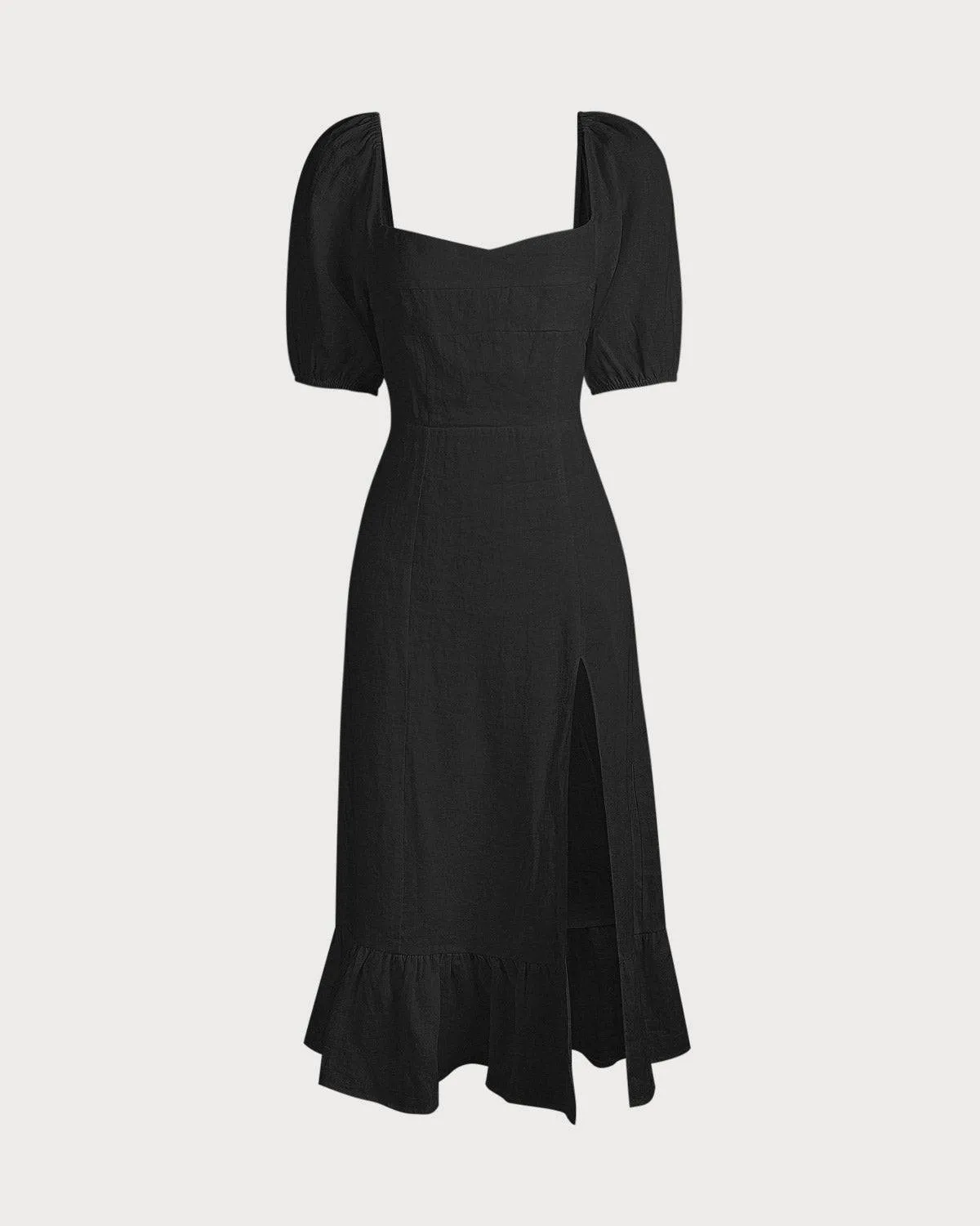 The Black Puff Sleeve Split Hem Midi Dress sold by rihoas product image thumbnail 2