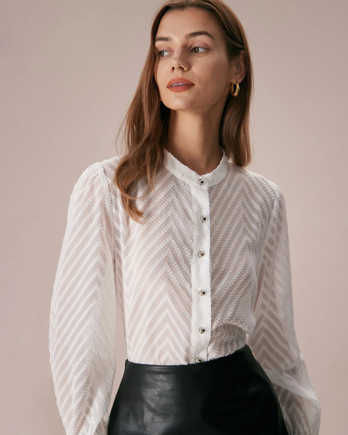 The White Textured Button See Through Shirt sold by rihoas product image thumbnail 4