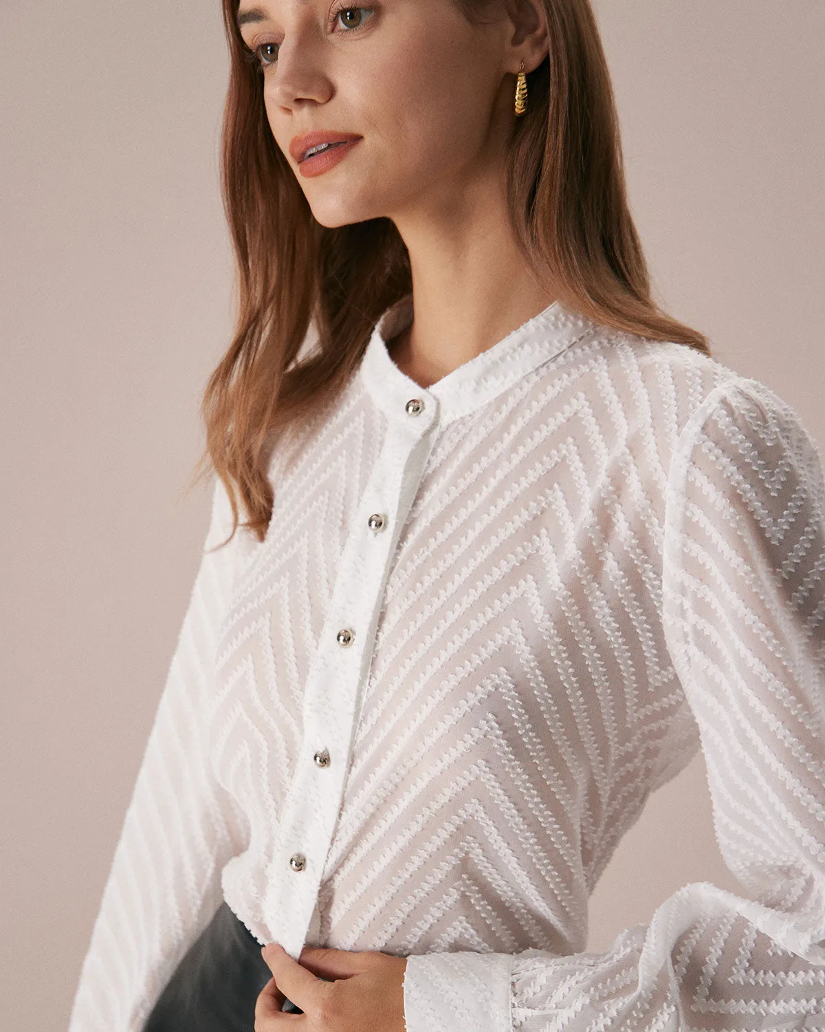 The White Textured Button See Through Shirt sold by rihoas product image thumbnail 5