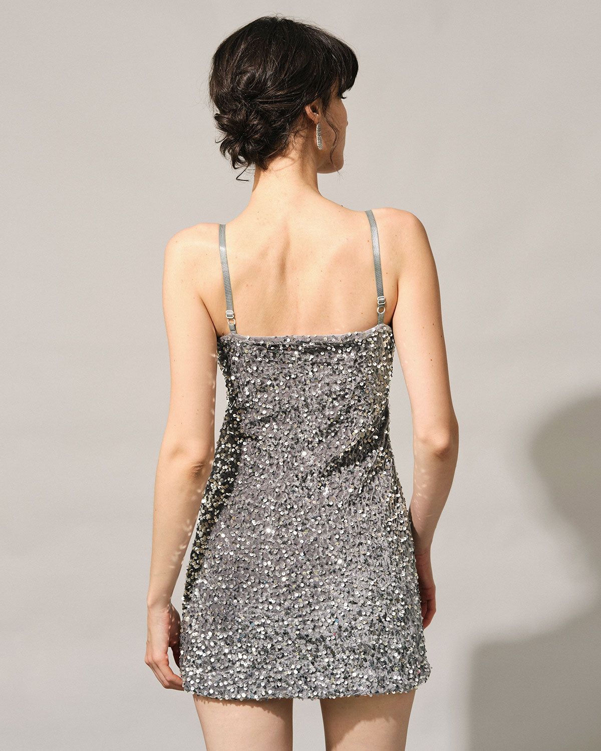 The Grey V Neck Sequin Mini Dress sold by rihoas product image thumbnail 5