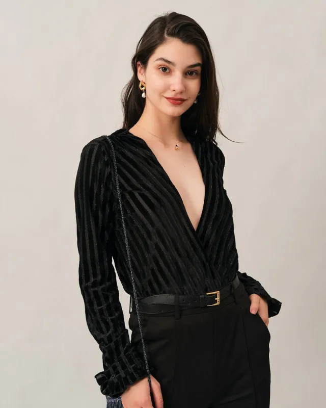 The Velvet V Neck Stripe Blouse sold by rihoas