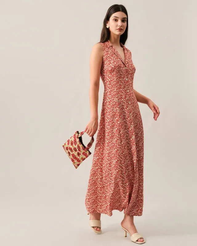 The Lapel Button-up Sleeveless Maxi Dress sold by rihoas