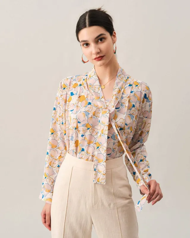 The Fruit Print Tie Neck Blouse sold by rihoas