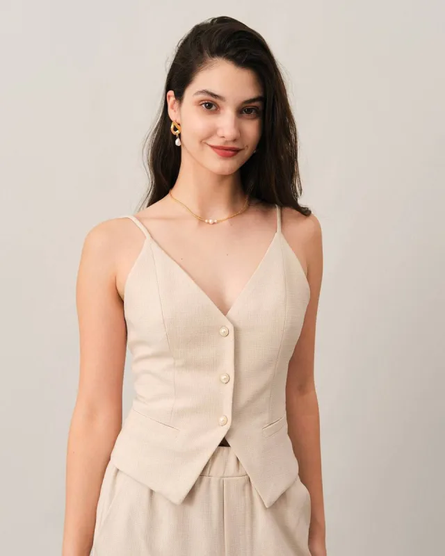 The V Neck Button Cami Top sold by rihoas