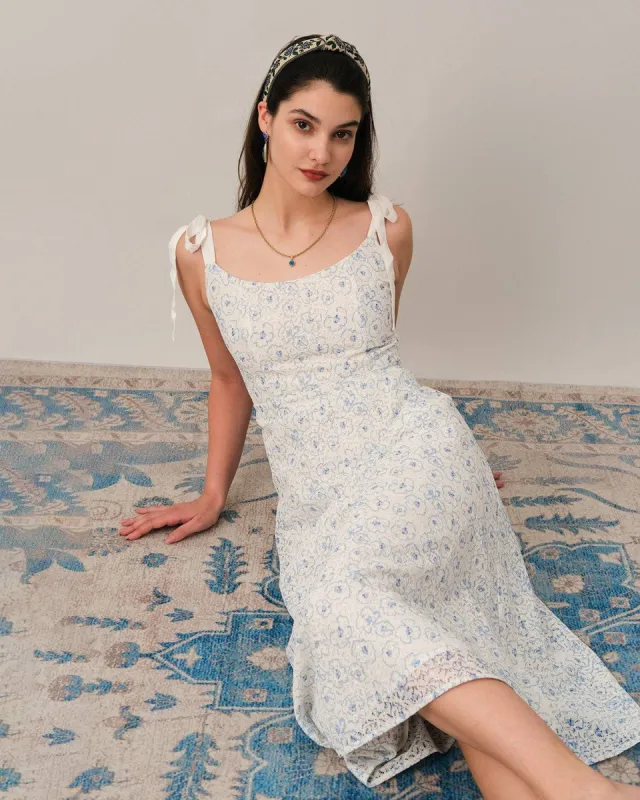 The Jacquard Tie Strap Backless Maxi Dress sold by rihoas
