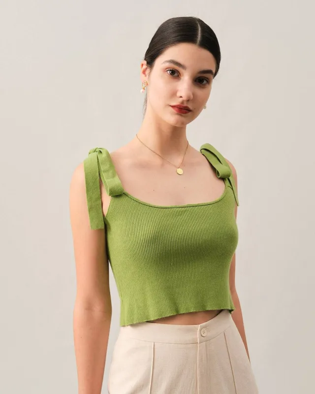 The U Neck Tie Strap Knit Tank Top sold by rihoas