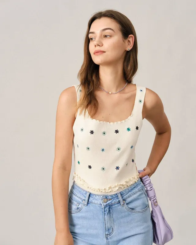 The Frill Trim Knit Tank Top sold by rihoas