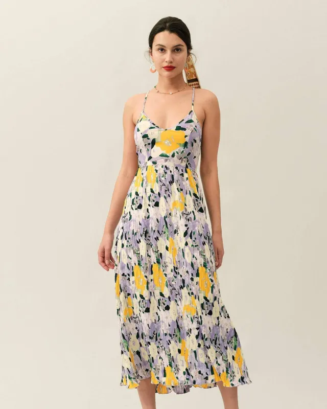 The Floral Backless Tie Strap Maxi Dress sold by rihoas