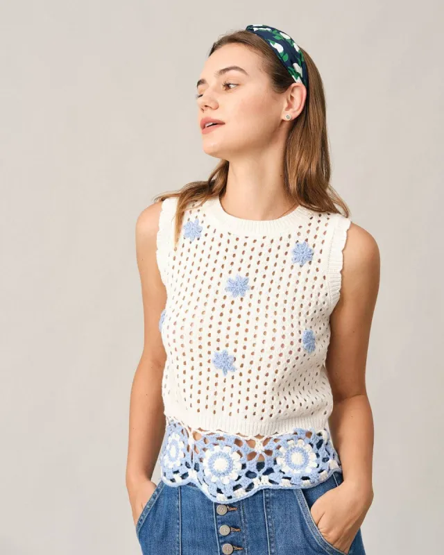 The Crochet Floral Sweater Vest sold by rihoas