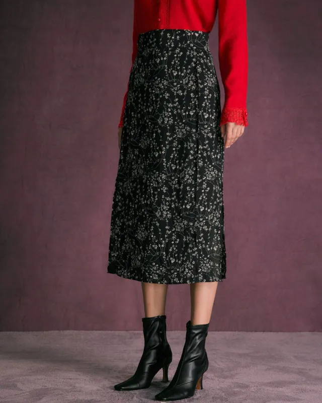 The Black High Waisted Drawstring Midi Skirt sold by rihoas