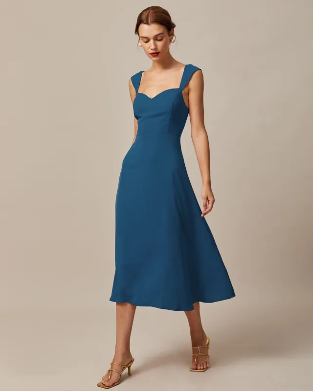 The Navy Sweetheart Neck Cap Sleeve Midi Dress sold by rihoas