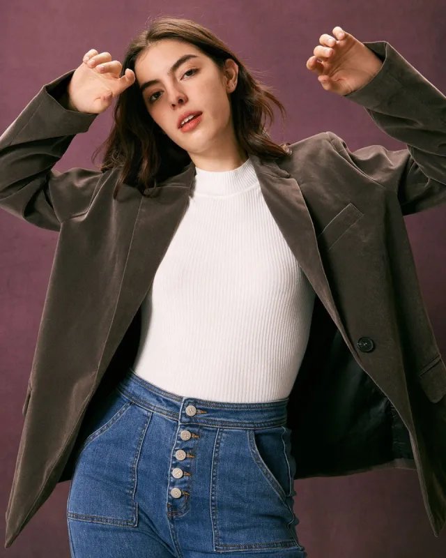 The White Mock Neck Long Sleeve Knit Top sold by rihoas
