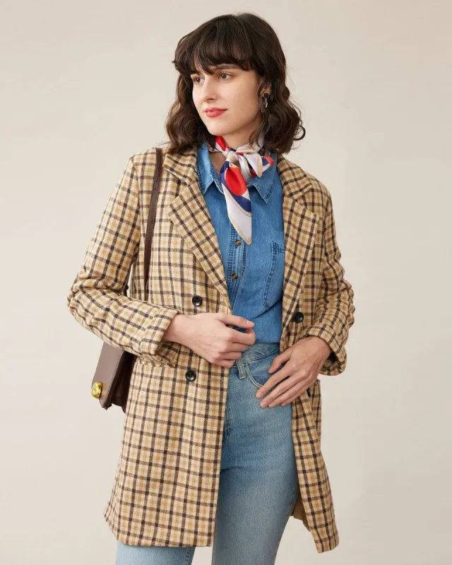 The Color Contrast Plaid Longline Blazer made by rihoas