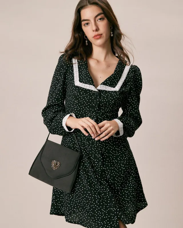 The Black Lapel Polka Dot Lace Mini Dress sold by rihoas
