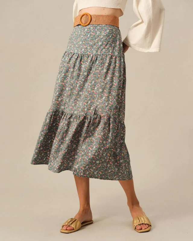 The Floral Ruffle A-line Skirt sold by rihoas