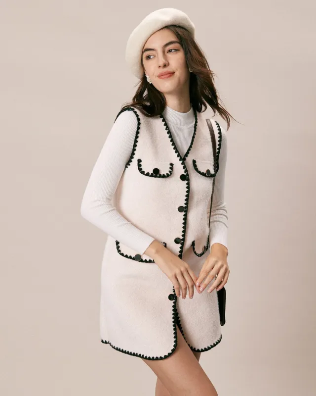 The Beige V Neck Contrast Trim Mini Dress sold by rihoas