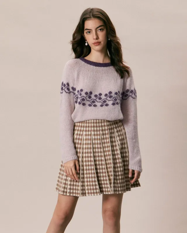 The Coffee Plaid Pleated Knit Mini Skirt sold by rihoas