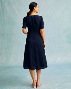 The Navy Sweetheart Neck Puff Sleeve Midi Dress sold by rihoas