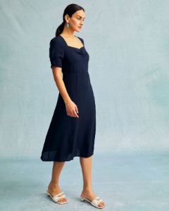 The Navy Sweetheart Neck Puff Sleeve Midi Dress sold by rihoas