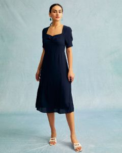 The Navy Sweetheart Neck Puff Sleeve Midi Dress sold by rihoas