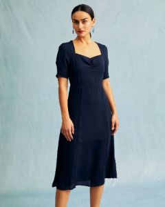 The Navy Sweetheart Neck Puff Sleeve Midi Dress sold by rihoas