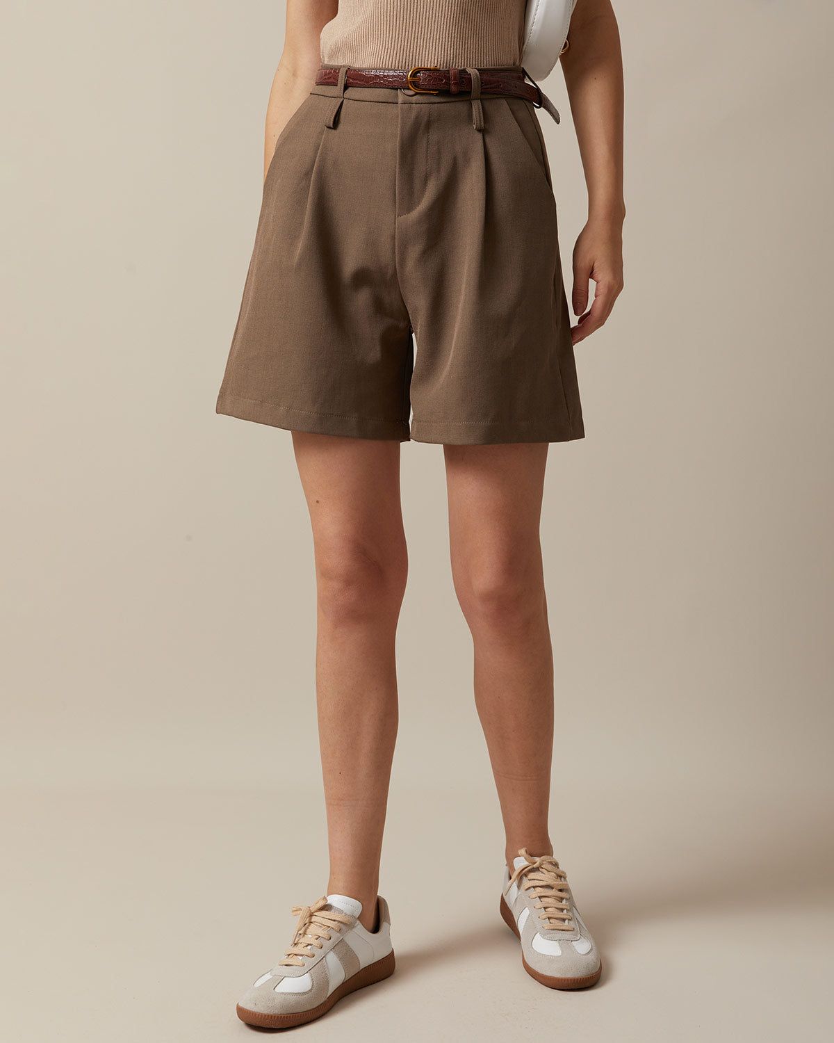 The Coffee High Waisted Pleated Shorts sold by rihoas product image thumbnail 4