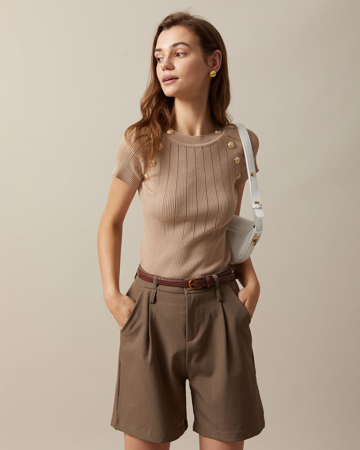 The Coffee High Waisted Pleated Shorts sold by rihoas product image thumbnail 2
