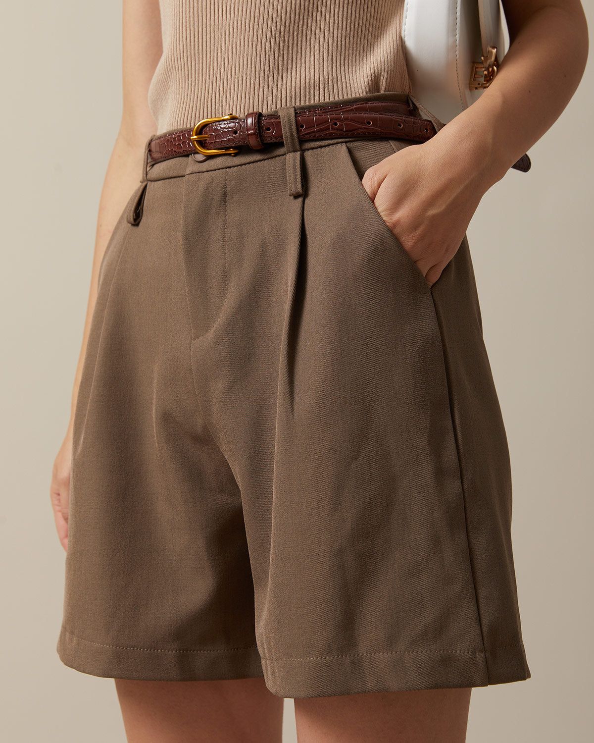 The Coffee High Waisted Pleated Shorts sold by rihoas
