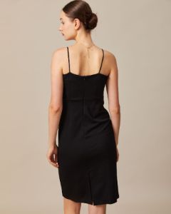 The Black High Waisted Pearl Strap Midi Dress sold by rihoas