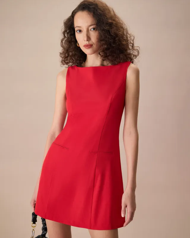 The Red Boat Neck Sleeveless Mini Dress sold by rihoas