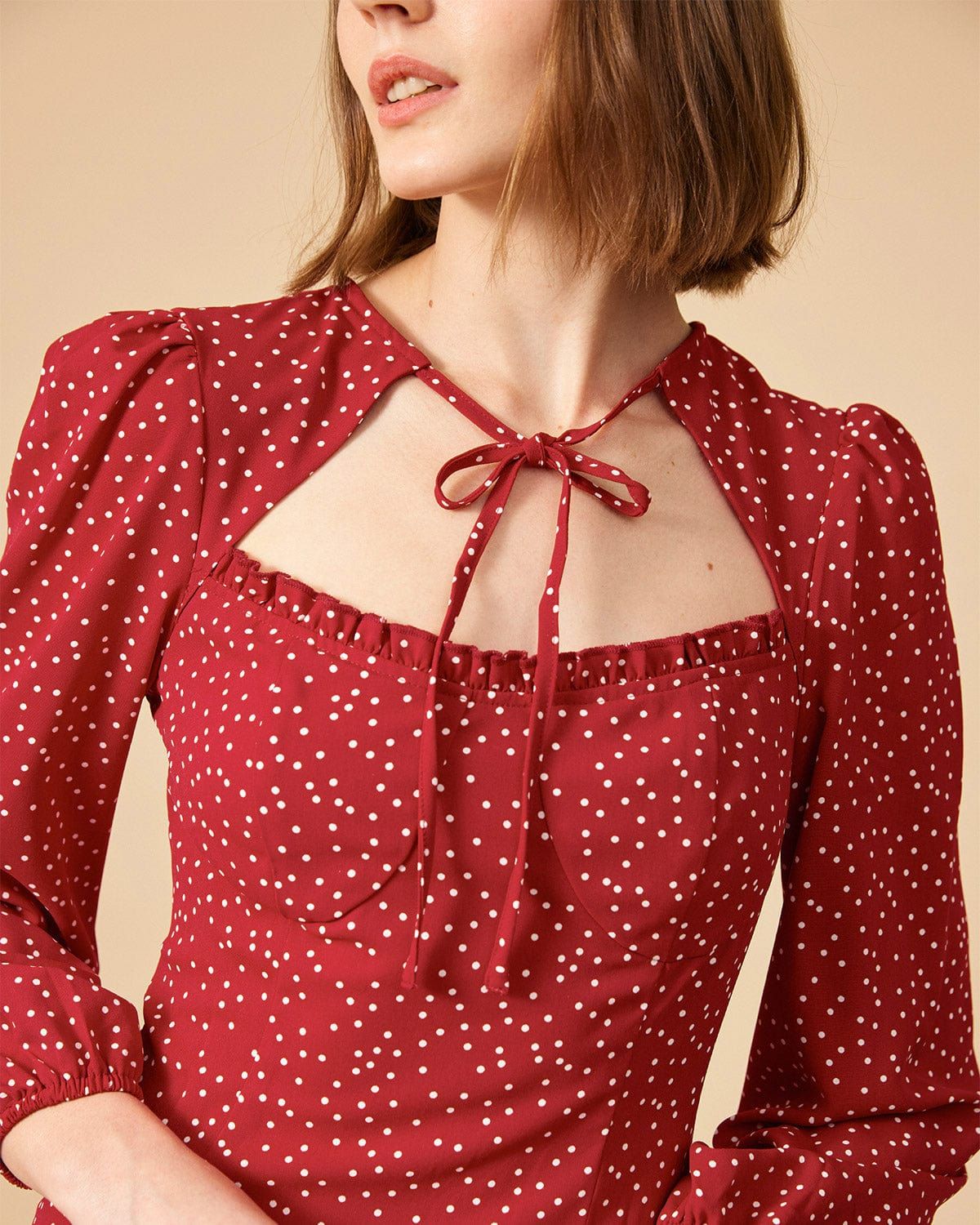 The Polka Dot Long Sleeve Midi Dress sold by rihoas product image thumbnail 2