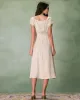 The Apricot V Neck Ruched Satin Midi Dress sold by rihoas