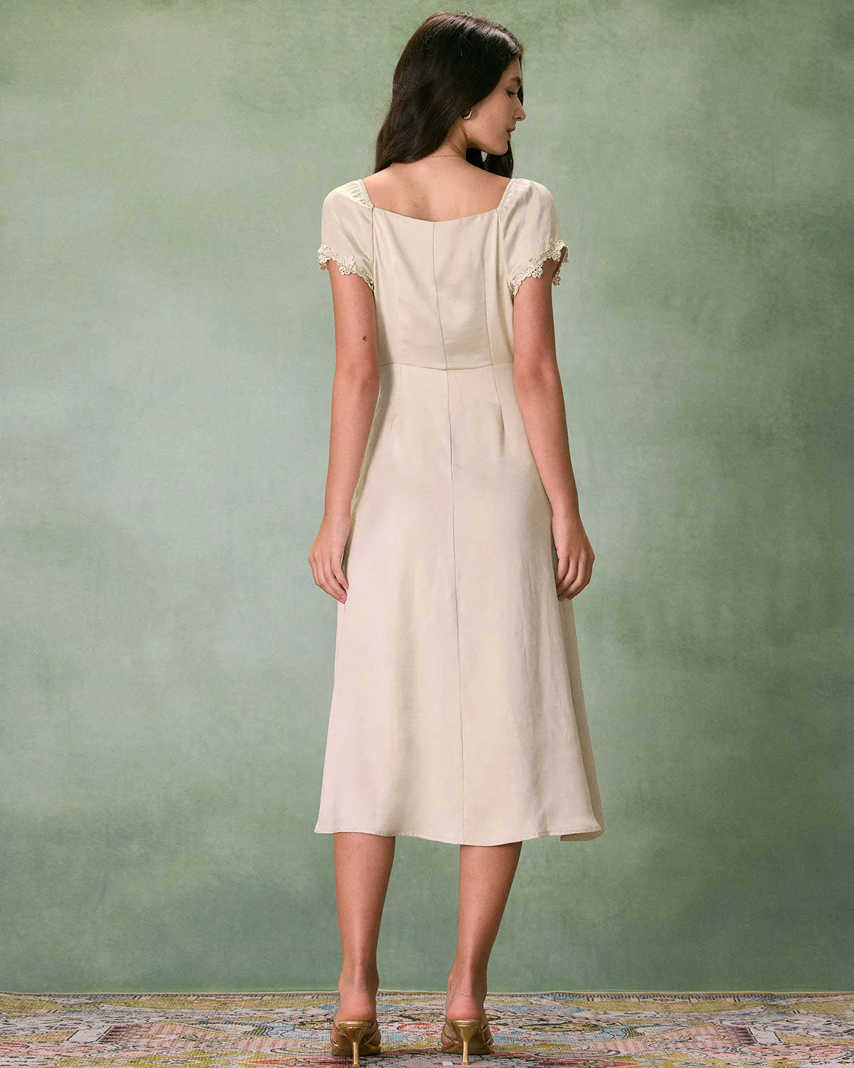 The Apricot V Neck Ruched Satin Midi Dress sold by rihoas product image thumbnail 5