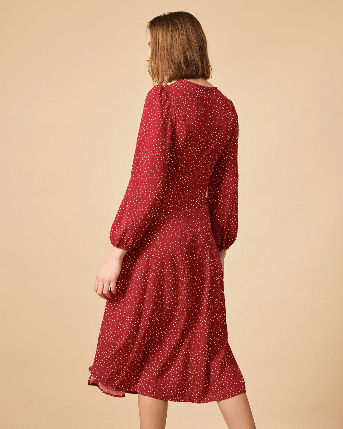 The Polka Dot Long Sleeve Midi Dress sold by rihoas product image thumbnail 5
