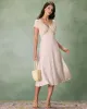 The Apricot V Neck Ruched Satin Midi Dress sold by rihoas