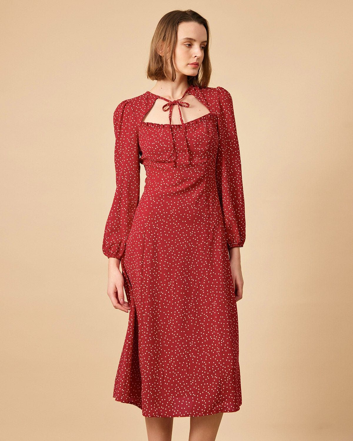The Polka Dot Long Sleeve Midi Dress sold by rihoas product image thumbnail 3