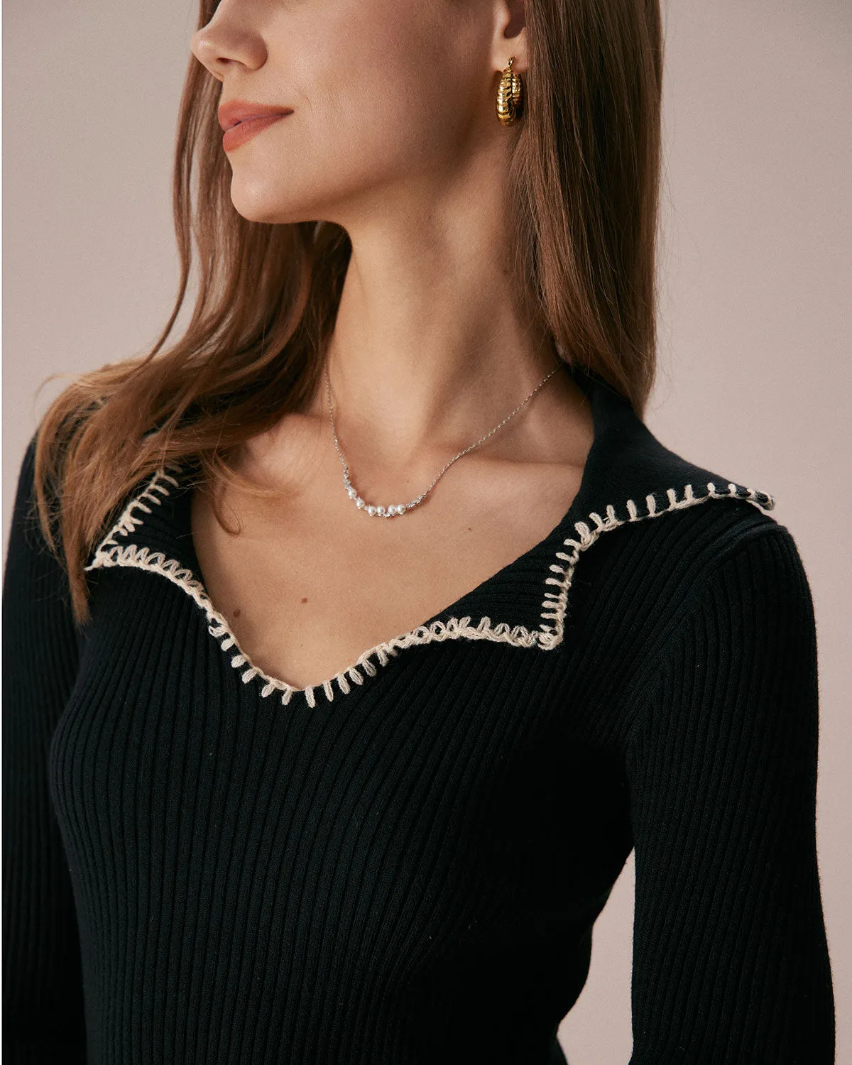 The Black Contrast Stitch Sweater Mini Dress sold by rihoas product image thumbnail 2