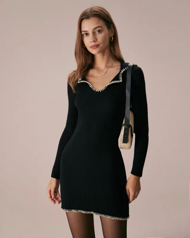 The Black Contrast Stitch Sweater Mini Dress made by rihoas
