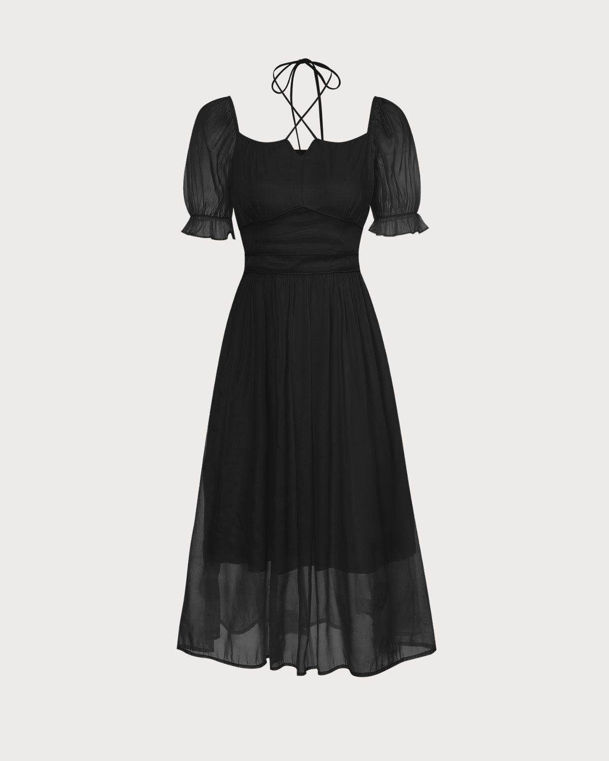 The Solid Square Neck Puff Sleeve Midi Dress sold by rihoas