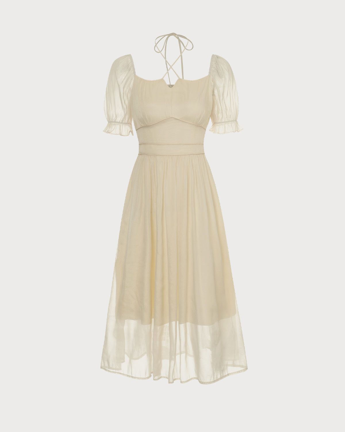 The Solid Square Neck Puff Sleeve Midi Dress sold by rihoas product image thumbnail 4