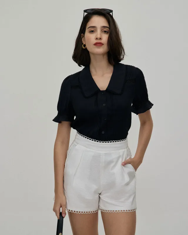 The Black Collared Lace Trim Blouse sold by rihoas