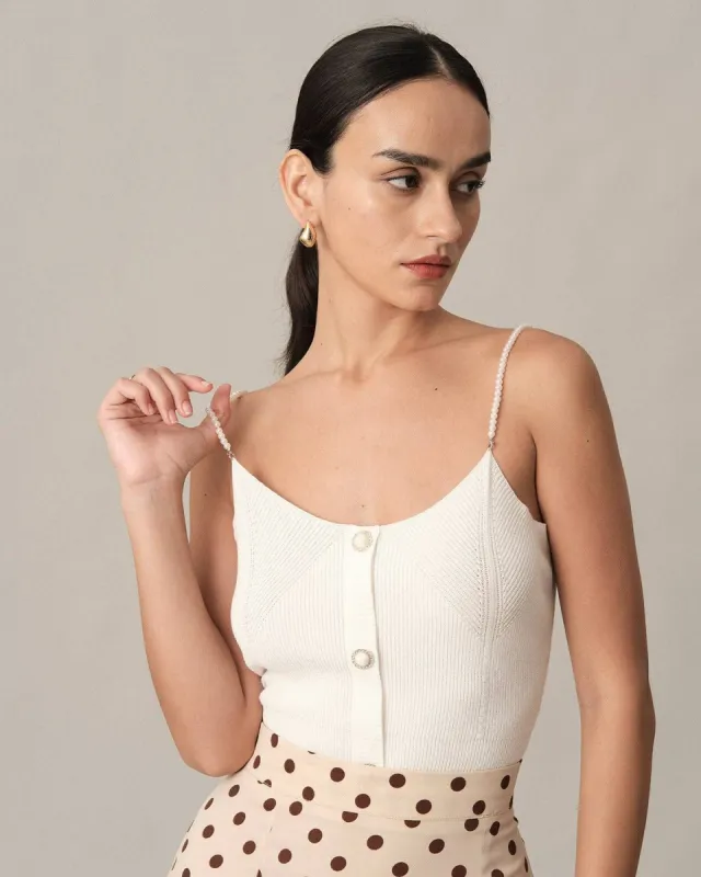 The Pearl Strap Knit Cami Top sold by rihoas
