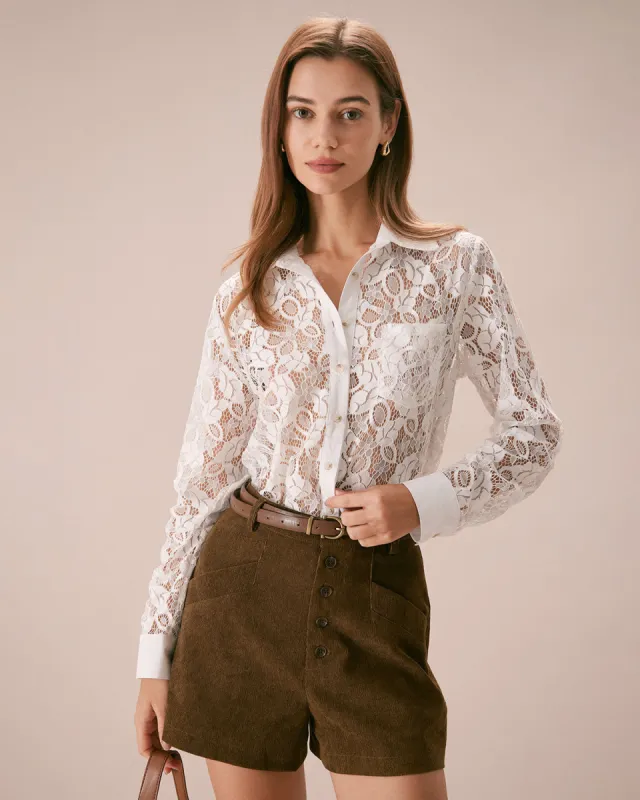The White Collared Lace Cutout Button Shirt sold by rihoas
