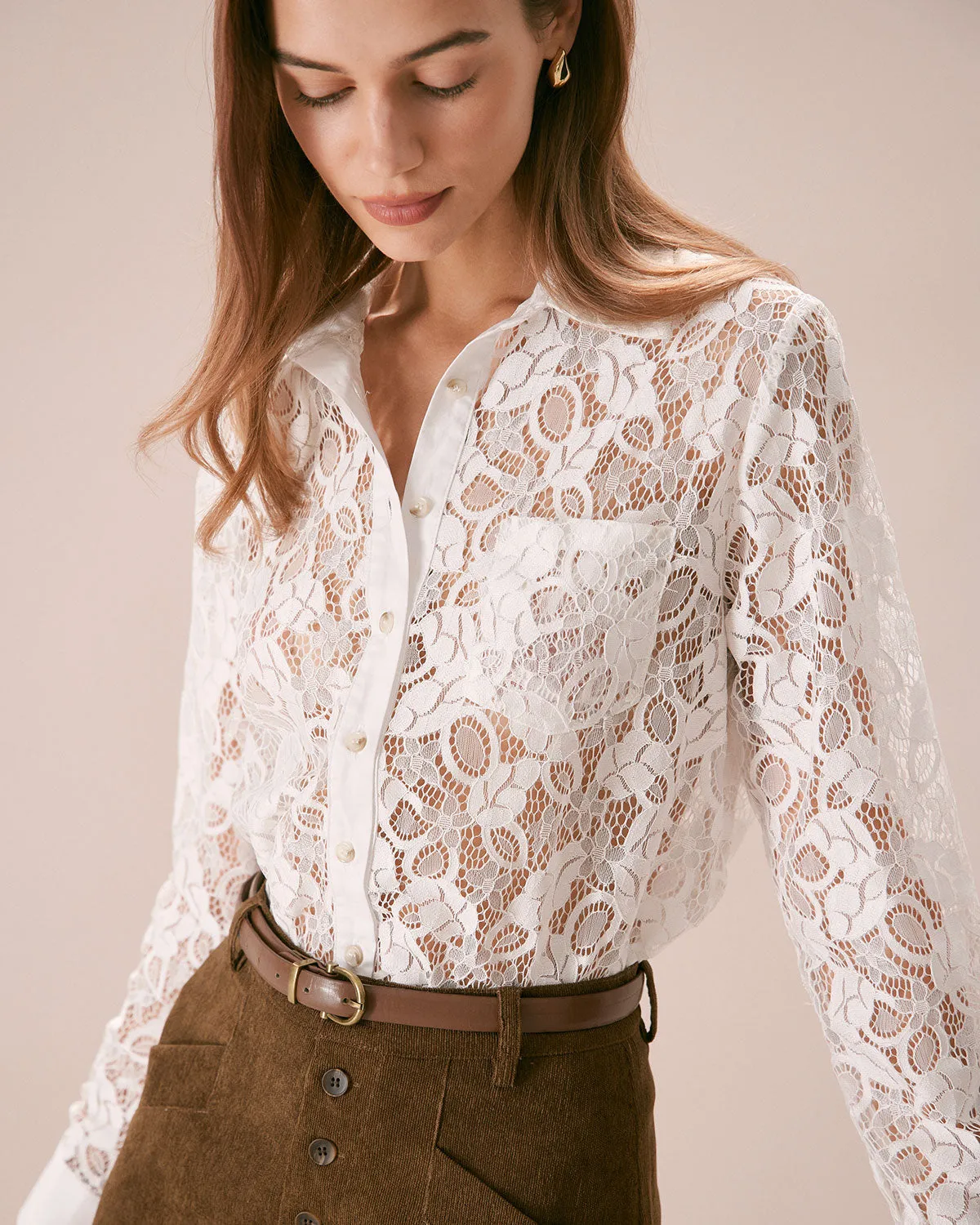 The White Collared Lace Cutout Button Shirt sold by rihoas product image thumbnail 2
