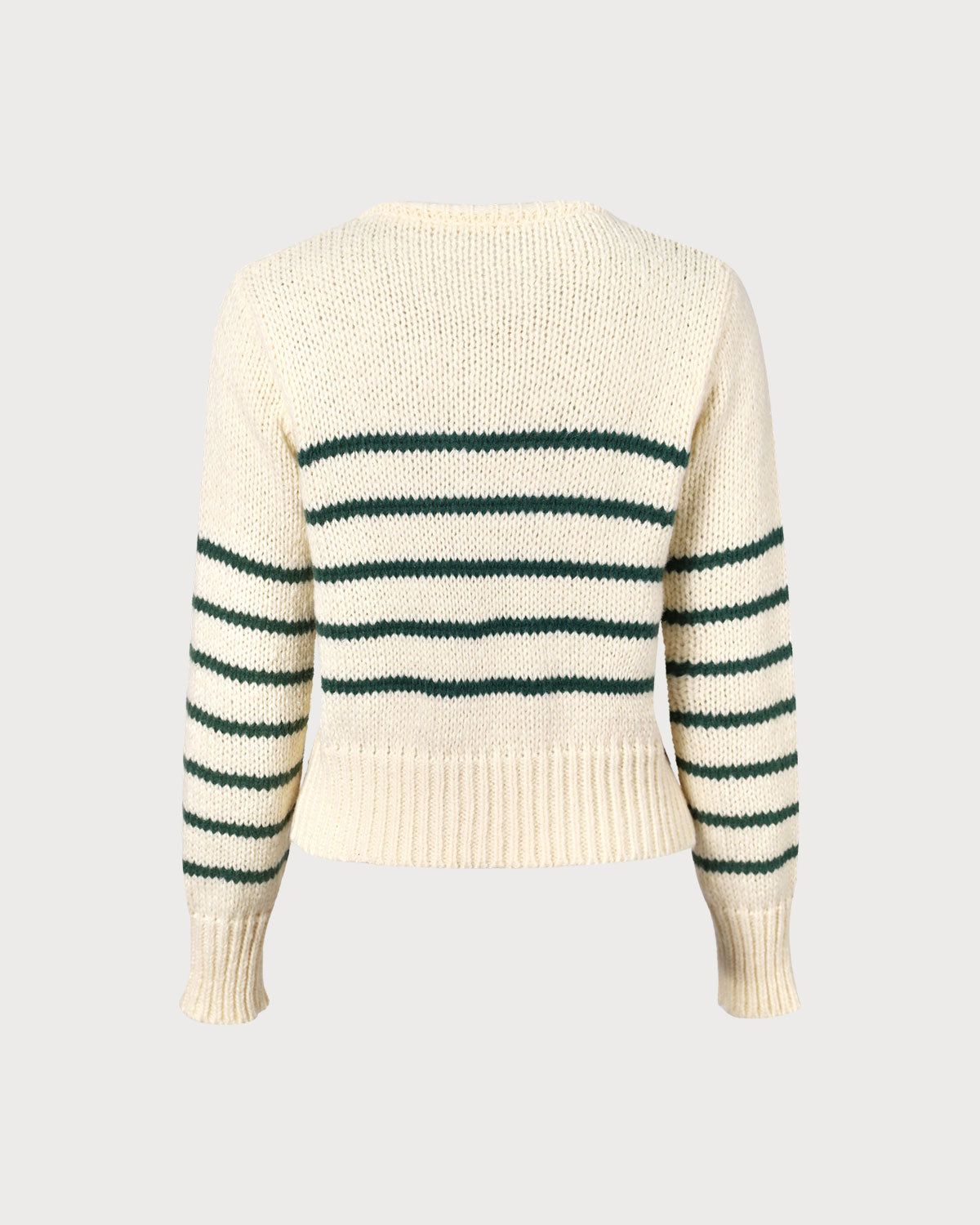 The Beige Round Neck Striped Button Cardigan sold by rihoas product image thumbnail 7