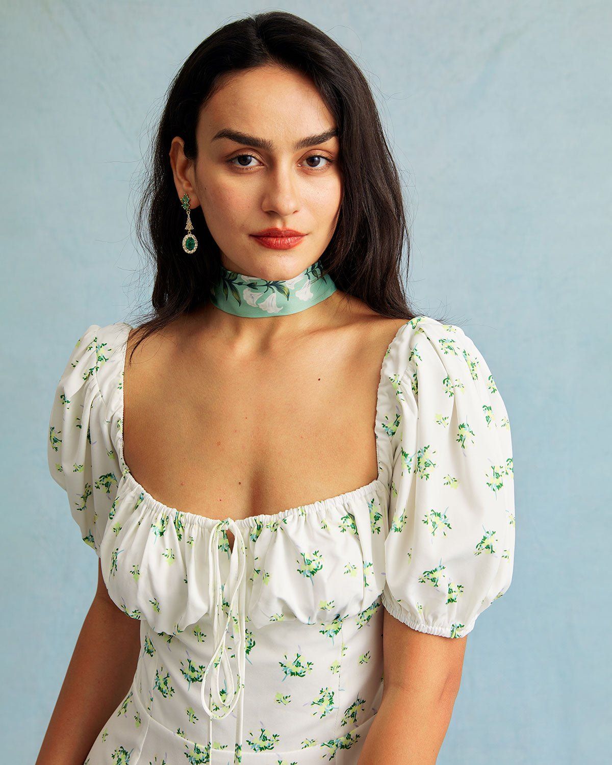 The Square Neck Floral Ruched Puff Sleeve Maxi Dress sold by rihoas product image thumbnail 10